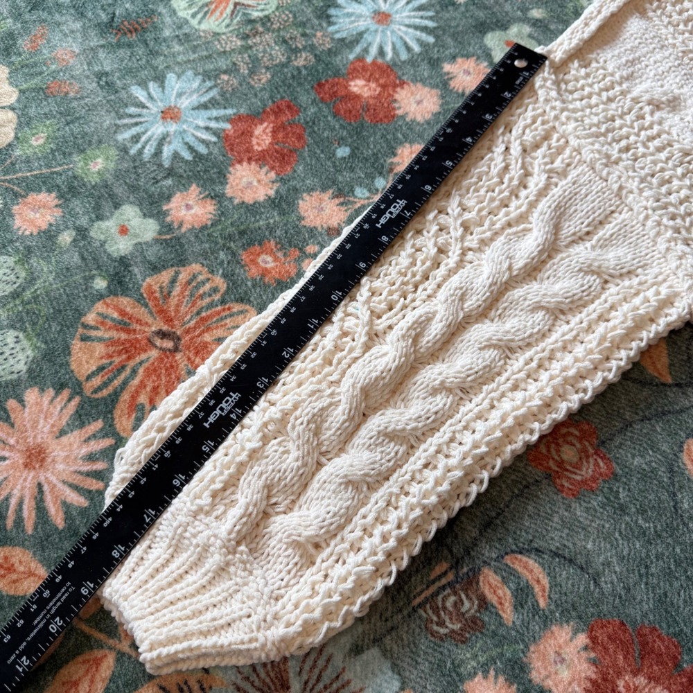 POL Cream Chunky Cable Knit V-Neck Sweater Ivory Oversized Boho YST585 Womens S - Picture 9 of 10